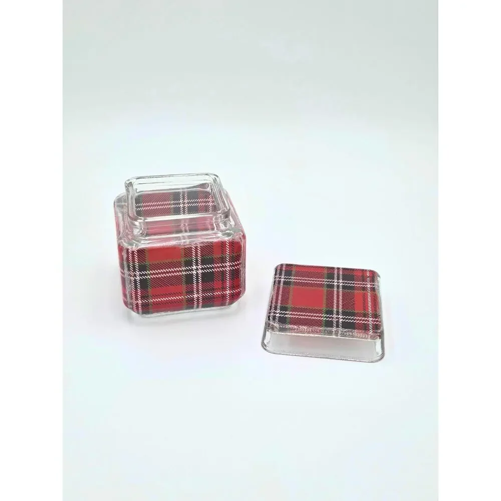 Plaid Glass Candy Jar – Holiday Treat Container, Vintage‑Style Christmas Storage
